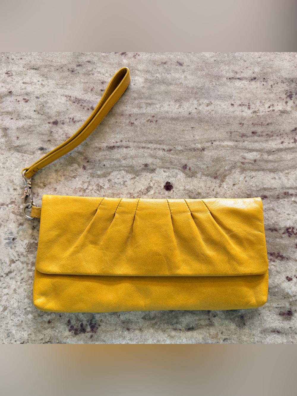 HOBO Yellow Leather Pleated Wristlet Clutch